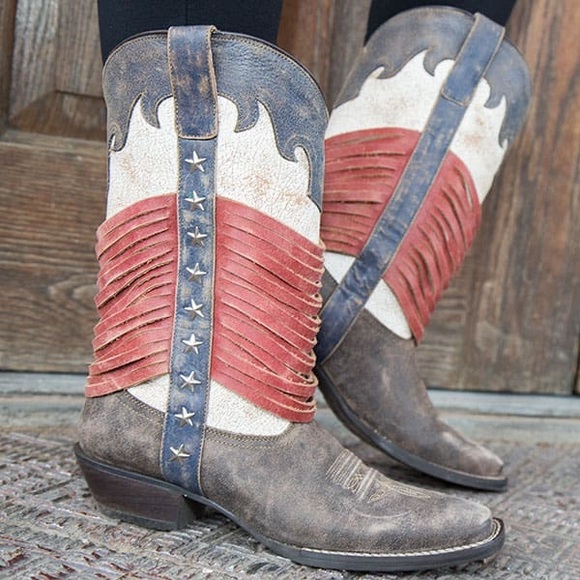 Durango Dream Catcher Americana Wrapped Fringe Western Boots Red White Blue Sz 9